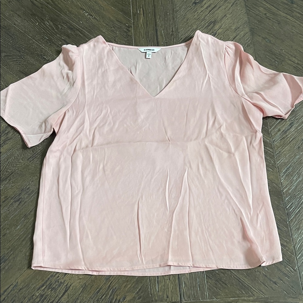 Express Light Pink V-Neck Blouse Small